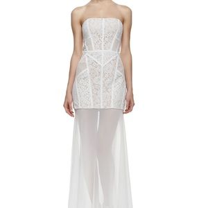 Vivienne BCBGMAXAZRIA Lace Blocked Strapless Gown